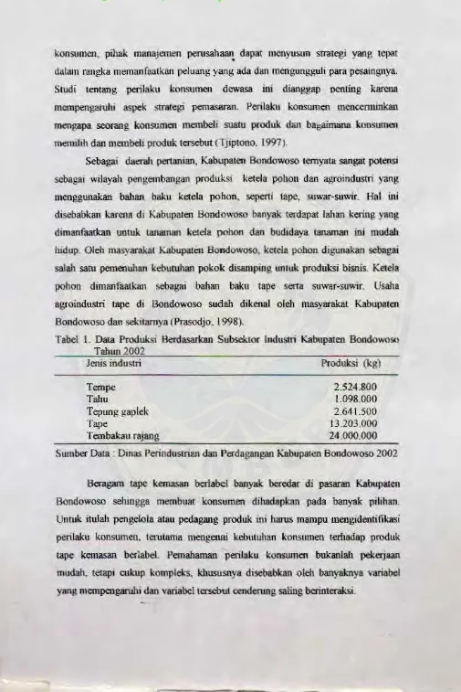 Tabel I. Data Produksi l:Jerdasarkan Subscktor lndustri Kabupaten Bondowoso 