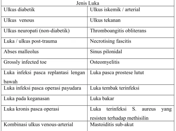 Tabel . Jenis luka yang dapat di terapi dengan MDT 9 Jenis Luka