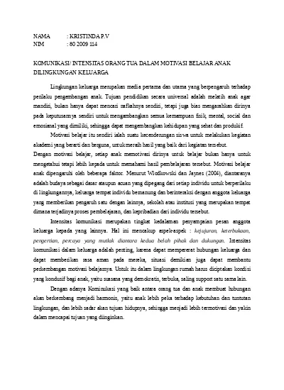 KOMUNIKASI/ INTENSITAS ORANG TUA DALAM MOTIVASI BELAJAR ANAK ...