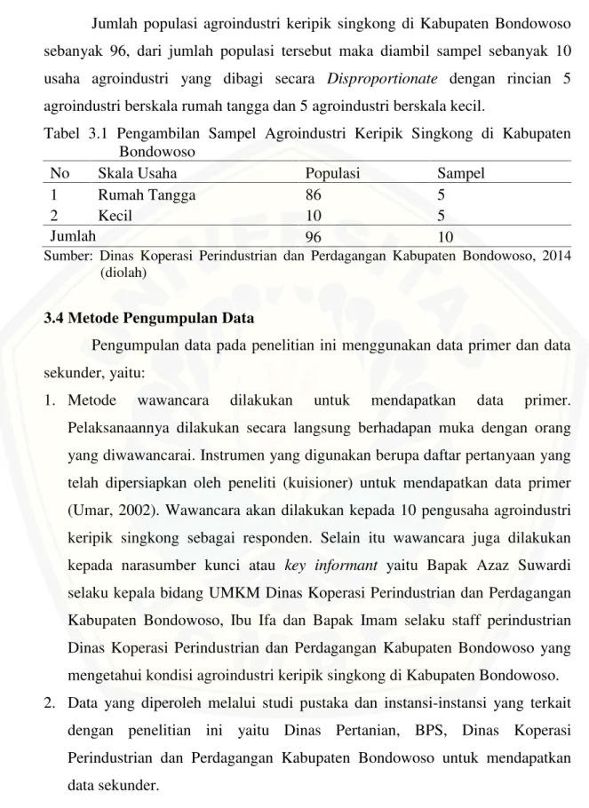 Tabel  3.1  Pengambilan  Sampel  Agroindustri  Keripik  Singkong  di  Kabupaten Bondowoso