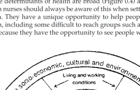 Figure 0.4 The Main Determinants of Health From Dahlgren and Whitehead (DoH 1995a). Crown copyright is reproduced with the permission of the Controller of The Stationery Office