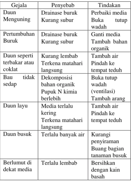 Tabel 1. Masalah yang Dialami Terarium dan Cara Mengatasinya  