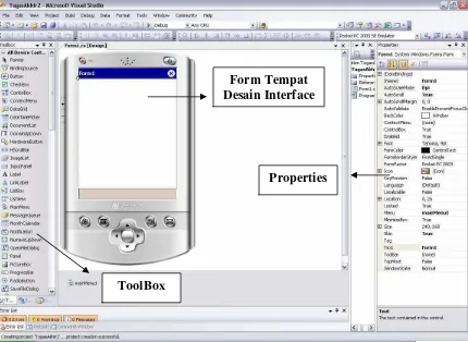 Gambar 2.4 Form kerja Visual Studio 2005 untuk aplikasi Mobile. 