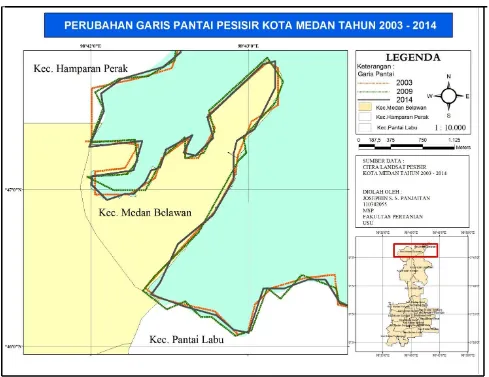 Gambar 6. Peta Perubahan Garis Pantai Pesisir Kota Medan Tahun 2003 – 2014
