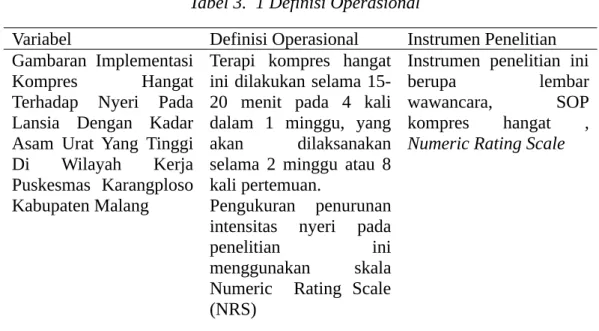 Tabel 3.  1 Definisi Operasional