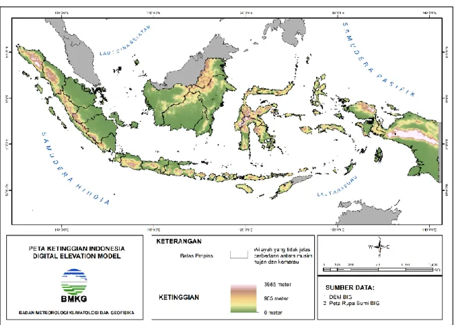 Gambar  16 . Peta ketinggian Indonesia berdasarkan Digital Elevation Model (DEM) 