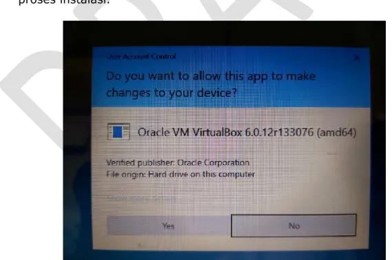 Gambar 14 INSTALASI VIRTUAL BOX: Layar Pop Up Konfirmasi Install Virtual Box. 