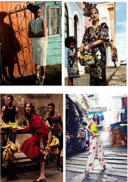 Gambar 1. Fotografi  fashion dengan latar outdoor Dantelle Chez for Louis Vuitton 2002, Dolce & Gabbana Sicilian Folk Collection, Havana Days (Marie Claire Magazine U.S.), Xiao Bin Shi for Stylist magazine 2013