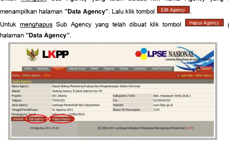 Gambar Halaman Edit Data Agency (Edit/Hapus Data Agency) 