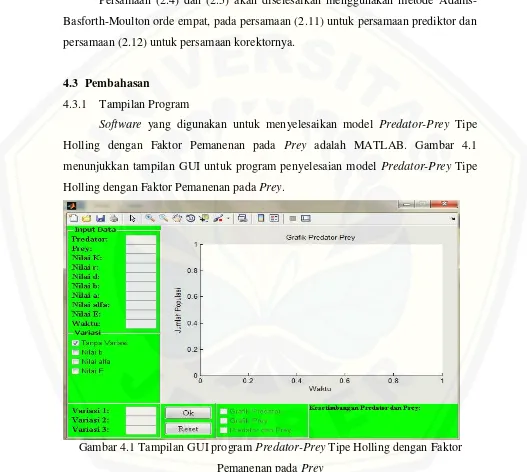 Gambar 4.1 Tampilan GUI program  Predator-Prey Tipe Holling dengan Faktor 