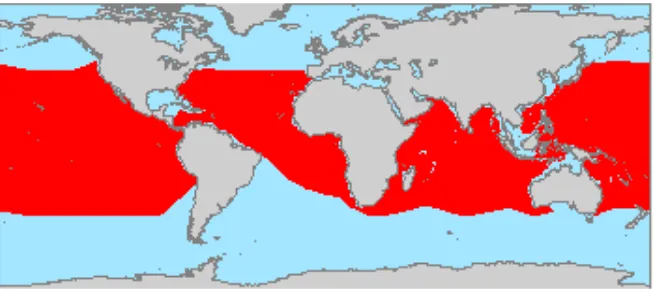 Gambar 2.  Peta penyebaran bigeye tuna di dunia