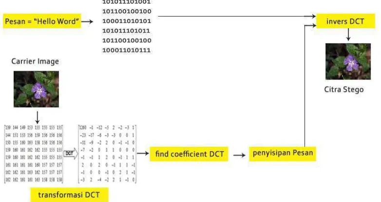 Gambar 2.6 Proses Penyisipan Pesan DCT 