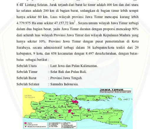 Gambar 4.1 Peta administratif  wilayah Jawa Timur (Sumber : www.google.com). 