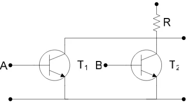 Gambar 3.17. Rangkaian gerbang NOR dengan menggunakan transistor 