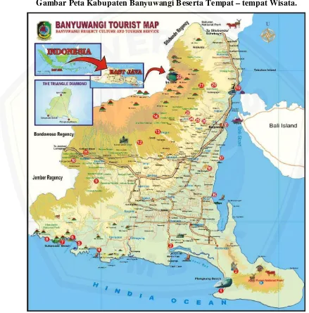 Gambar Peta Kabupaten Banyuwangi Beserta Tempat – tempat Wisata. 