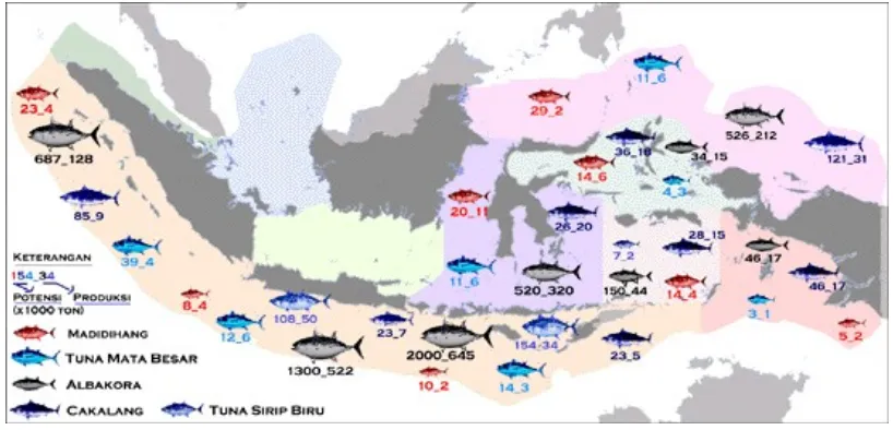 Gambar 1. Peta sebaran tuna di Indonesia