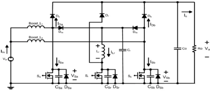 Fig. 1. Interleaved boost converter with ZVS and ZCS 