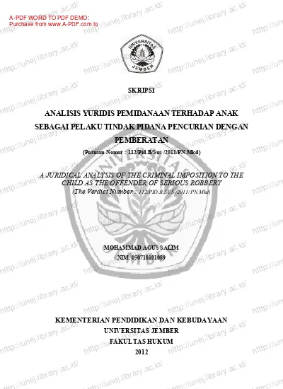 ANALISIS YURIDIS PEMIDANAAN TERHADAP ANAK SEBAGAI PELAKU TINDAK PIDANA ...