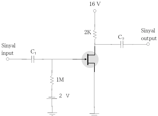 Gambar 2.3 Penguat FET bias tetap untuk contoh 2.1 