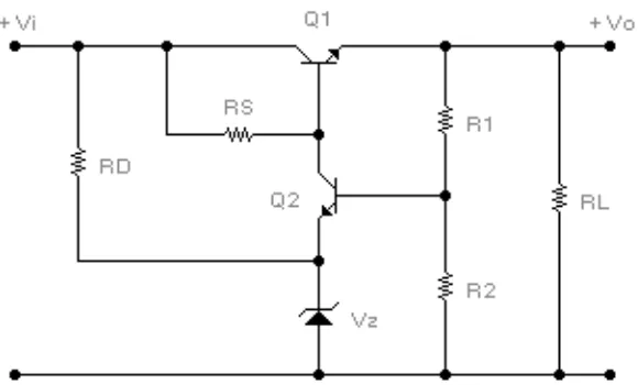 Gambar 2a.  Rangkaian regulator seri 2 transistor 