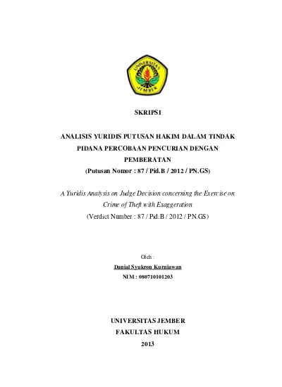 ANALISIS YURIDIS PUTUSAN HAKIM DALAM TINDAK PIDANA PERCOBAAN PENCURIAN ...