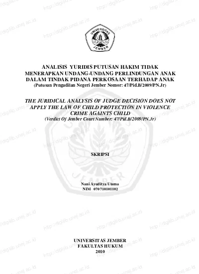 ANALISIS YURIDIS PUTUSAN HAKIM TIDAK MENERAPKAN UNDANG-UNDANG ...