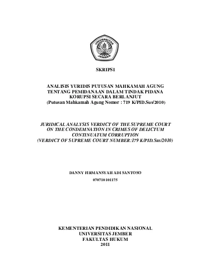 ANALISIS YURIDIS PUTUSAN MAHKAMAH AGUNG TENTANG PEMIDANAAN DALAM TINDAK ...