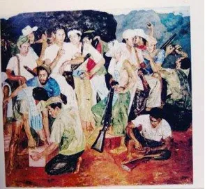 Gambar 3. Dullah, Persiapan Gerilya, cat Minyak pada kanvas. (Koleksi Lukisan Presiden Sukarno Vol