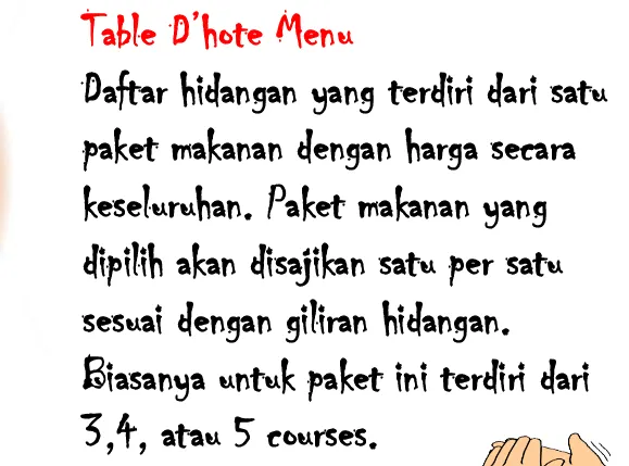 Table D’hote Menu 