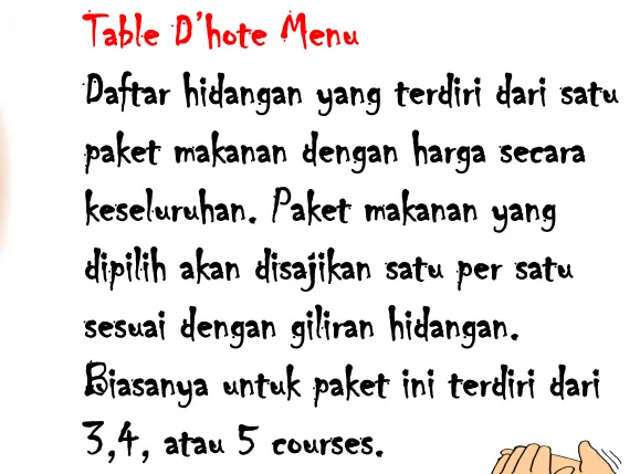 Table D’hote Menu 
