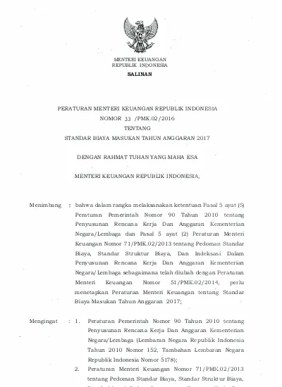 PERATURAN MENTER! KEUANGAN REPUBLIK INDONESIA