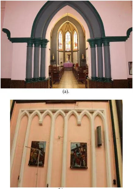 Gambar. 9.  (a) Tabernakel, (b) Altar, (c) Mimbar, (d) Kursi Umat  