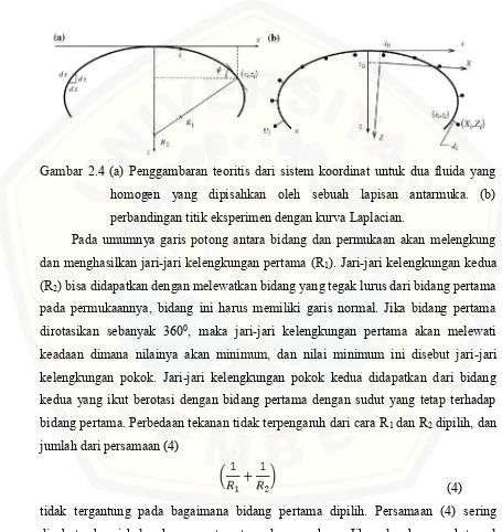 Gambar 2.4 (a) Penggambaran teoritis dari sistem koordinat untuk dua fluida yang