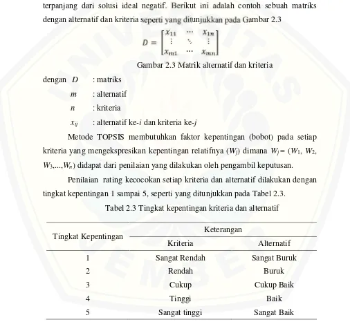 Gambar 2.3 Matrik alternatif dan kriteria