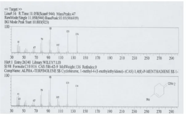 Gambar  14. Spektrum massa dengan waktu tambat (Rt) 11,058 menit 