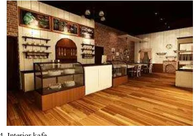 Gambar 4. Interior kafe  Material dinding yang digunakan pada interior kafe adalah 