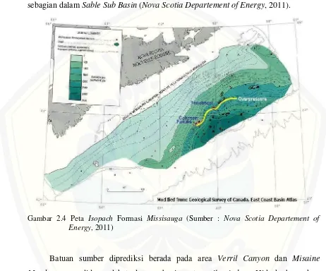 Gambar 2.4 Peta Isopach Formasi Missisauga (Sumber : Nova Scotia Departement of 