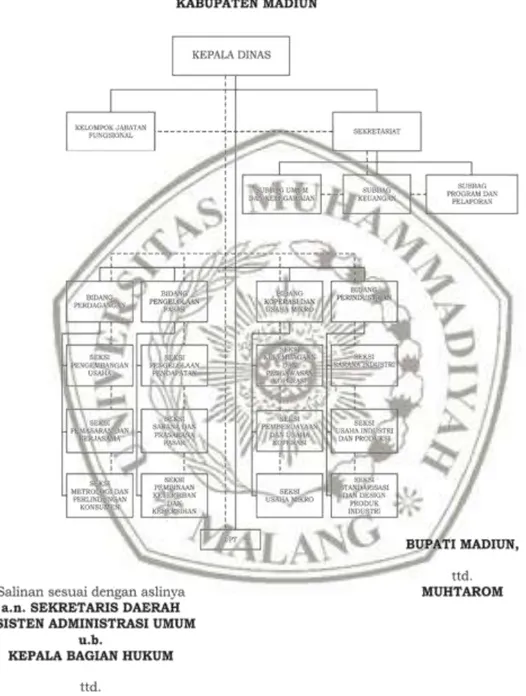 Gambar 3.3  Struktur Organisasi Dinas Perdagangan, Koperasi dan Usaha Mikro  Kabupaten Madiun 