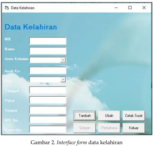 Gambar 2. Interface form data kelahiran 