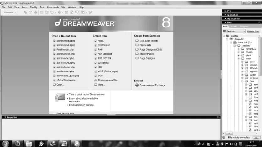 Gambar 2.2 Tampilan Start page Macromedia Dreamweaver 8 