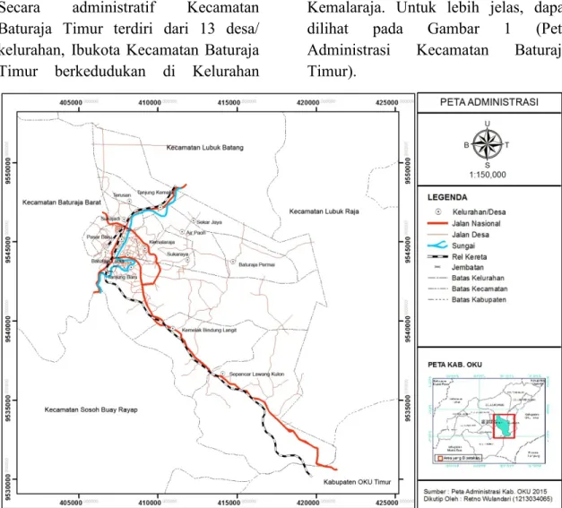 Gambar 1. Peta Administrasi Kecamatan Baturaja Timur Tahun 2016  Berdasarkan  peta  di  atas  dapat  dilihat 