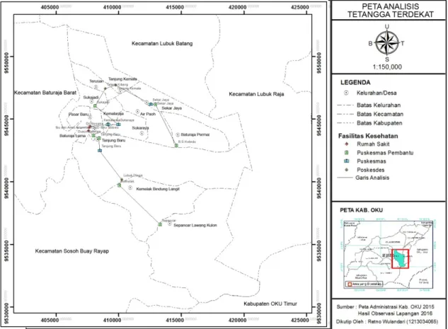 Gambar 2. Peta Analisis Tetangga Terdekat Kecamatan Baturaja Timur Tahun 2016  Faktor  fisik  dan  faktor  sosial  tentu 