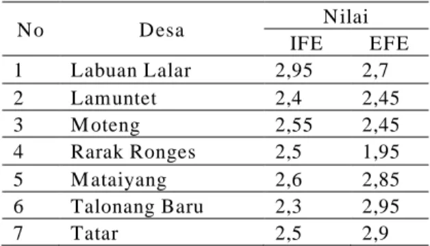 Tabel 3. Hasil Perhitungan IFE dan EFE  