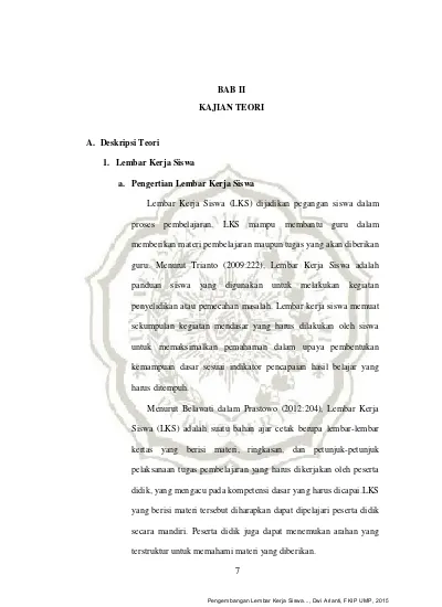 BAB II KAJIAN TEORI A. Deskripsi Teori 1. Lembar Kerja Siswa A ...