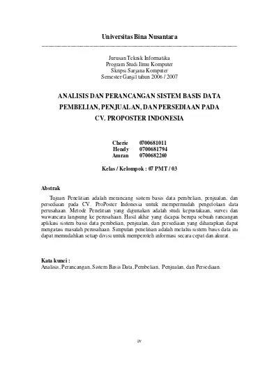 Analisis Dan Perancangan Sistem Basis Data Pembelian Penjualan Dan Persediaan Pada Cv 2104