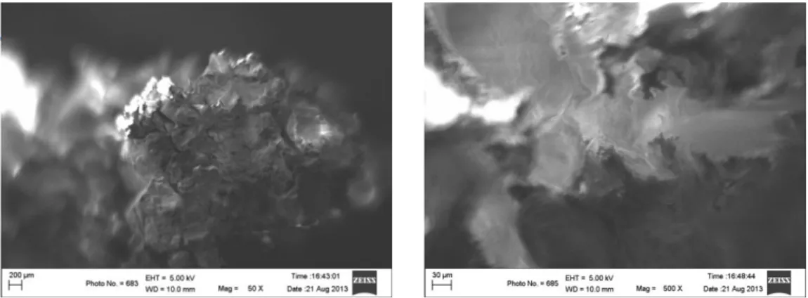Gambar 7. Foto Scanning Eletron Microscope (SEM) mortar polimer untuk    kuat tekan minimum   kode  MP1 A2   yaitu   80%   agregat  halus  dan   20%   resin  epoksi