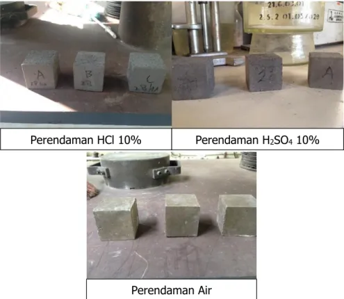 Gambar 2 adalah gambar kondisi benda uji ketahanan kuat tekan beton geopolimer pada  umur 28 hari