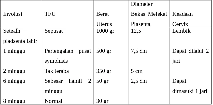 Tabel 2.1 Tabel Perubahan Uterus Setelah melahirkan