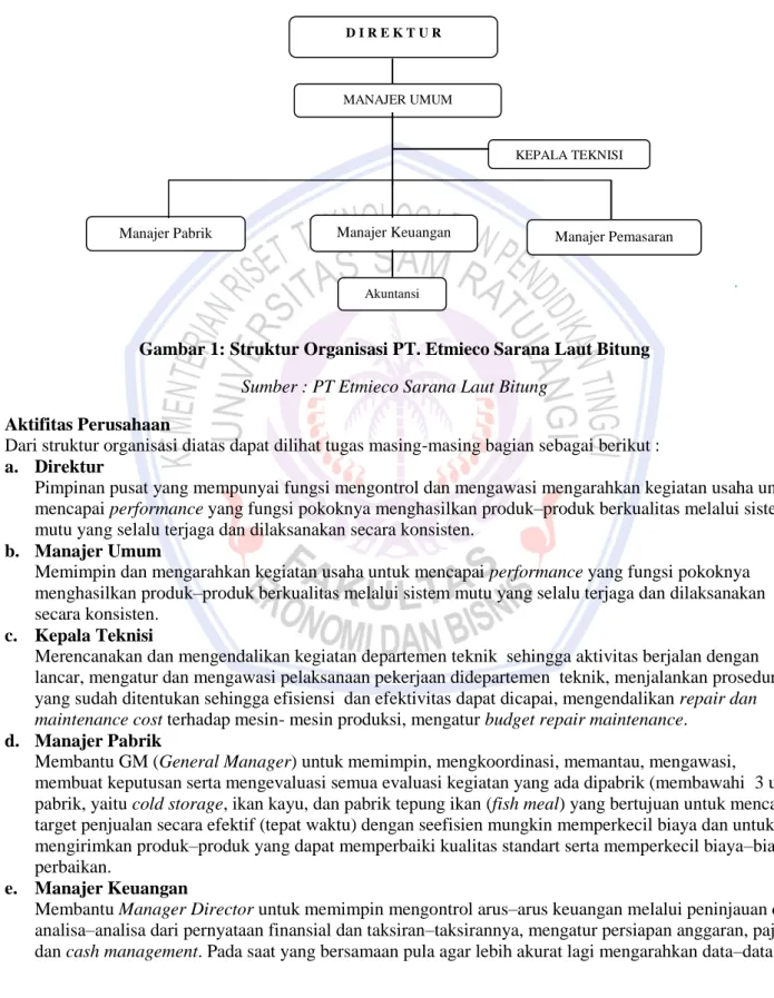Gambar 1: Struktur Organisasi PT. Etmieco Sarana Laut Bitung  Sumber : PT Etmieco Sarana Laut Bitung 