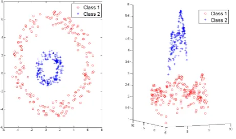 Figure 4: Dichotomous data re-mapped using Radial Basis Kernel